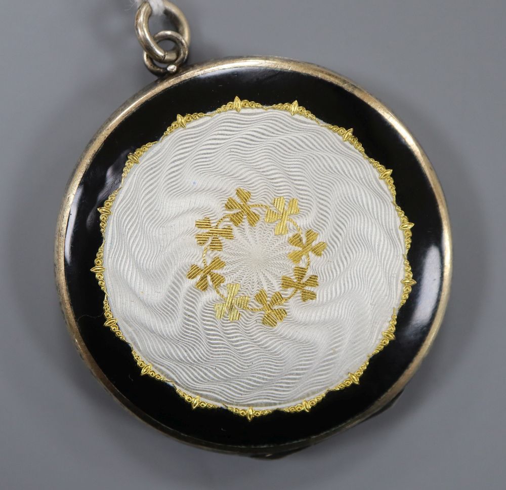 An early-mid 20th century Norwegian? 925S and enamel circular pendant locket, maker, S.G. 35mm, gross 21 grams.